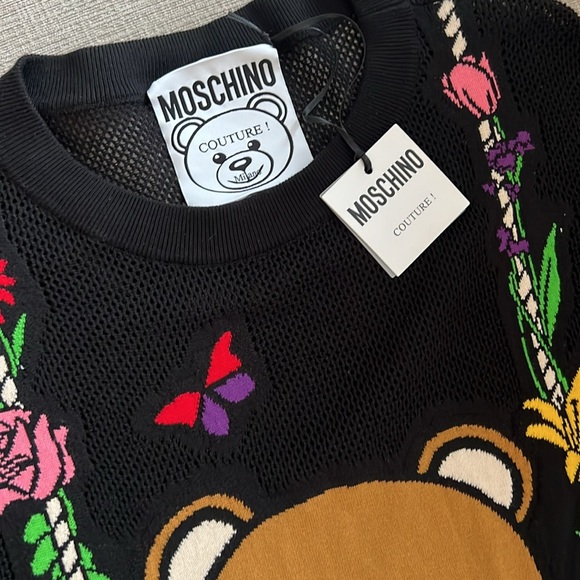 MOSCHINO COUTURE Black Teddy Bear Cotton Stretch Sweater Size M - Picture 3 of 5